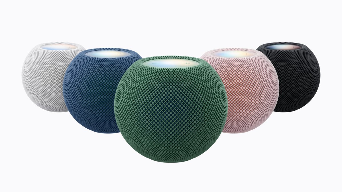 HomePod mini 2 的白色、蓝色、绿色、粉色与午夜色五种配色