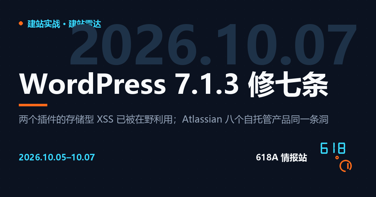 建站雷达（10.5–10.7）：WordPress 7.1.3 修七条，两个插件正被在野利用