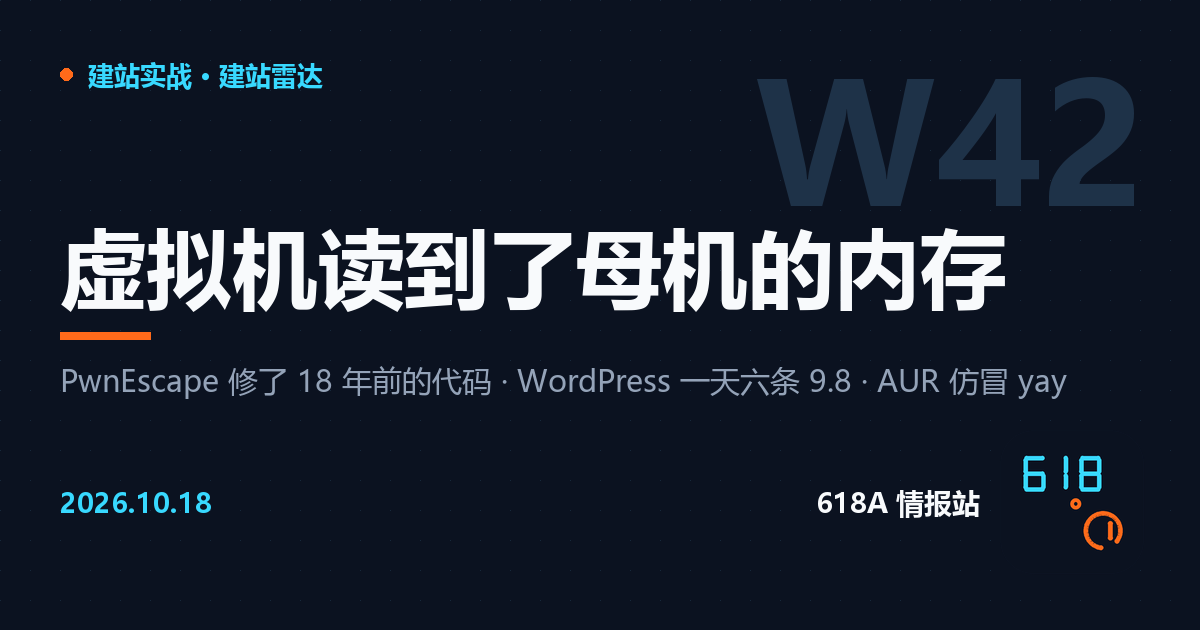 建站雷达（10.15–10.18）：虚拟机读到母机内存，WordPress 一天六条 9.8