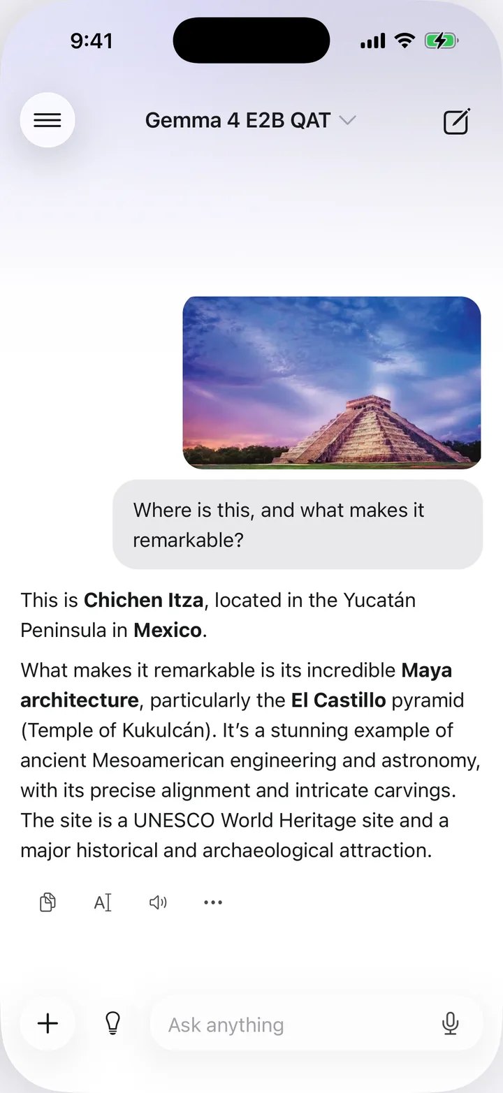 KernelAI 识图界面截图:用户询问照片中的建筑,本地模型答出墨西哥奇琴伊察