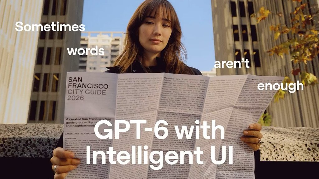OpenAI 官方发布的 GPT-6 与 Intelligent UI 主视觉，配文意为有时文字并不足够